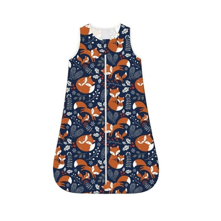 

Fotbe Cute Foxes Pattern Sleep Sack - Baby Wearable Blanket with Zipper Extra Soft Cotton Sleeveless Sleeping Bag for Infants-Small