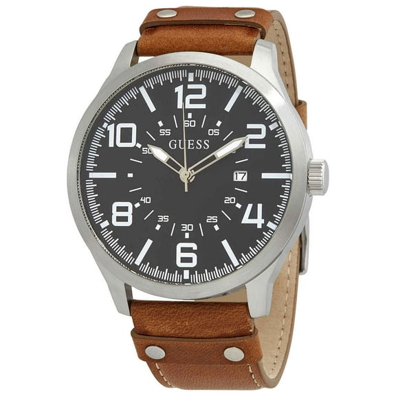 Guess Hunter Quartz Grey Dial Brown Leather Men's Watch W1301G1