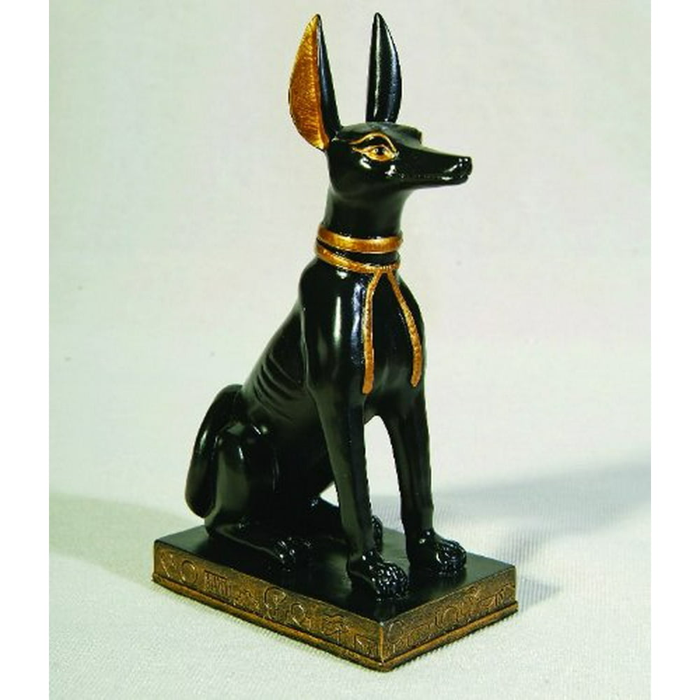 Gold and Black Color Egyptian Anubis Dog Sitting Figurine Statue