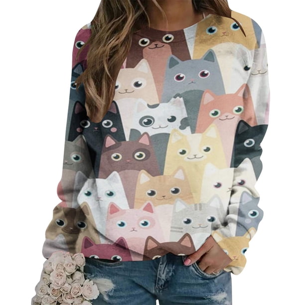 ICHUANYI Clearance Women's Fashion Printed Loose T-shirt Long Sleeves Blouse Round Neck Casual Tops(Multicolor, XXL) ICHUANYI WER2023081116447