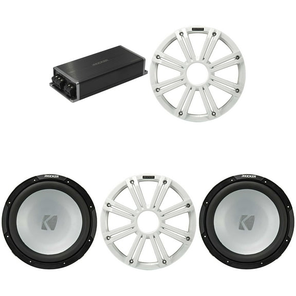 Kicker Marine KPX500.1 Powersports Amp & (2) 12" 4 Ohm ( White Grill ) Subwoofer Audio Upgrade