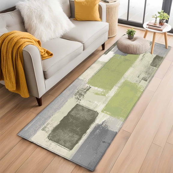 Sage Green Ombre Kitchen Runner Rug 2x6 Washable Runners for Hallway Non Slip Retro Abstract Mottled Geometric Large Area Rug Indoor Floor Carpet for Bathroom Laundry Entryway Bedroom Living Room