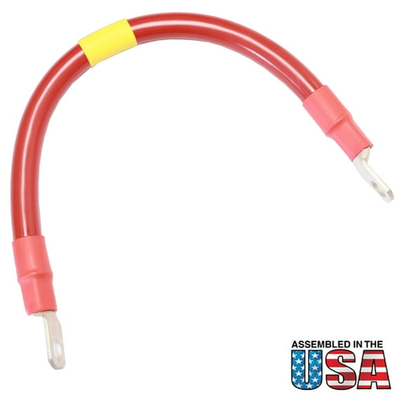 AWG #1/0 Red Battery Interconnect Cable 10" with 3/8" Lugs ASSEMBLED IN USA