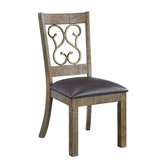 Newboti Furniture Raphaela Black Synthetic Leather & Weathered Cherry Finish Side Chair (Set of 2) 64039