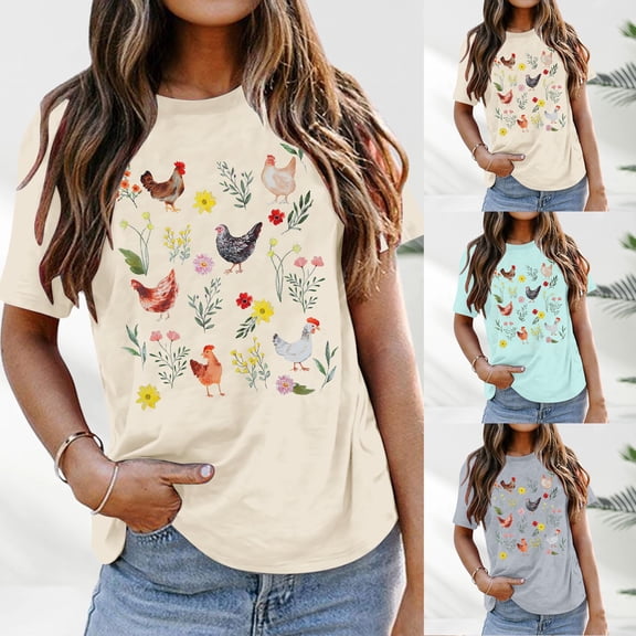 QHWAUAKFBN T Shirts For Women Graphic Chicken Shirt Cute Chicken Mom Farm Country Tee Tshirts Top