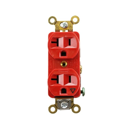 Extra Heavy Blade Hubbell Wiring Systems IG5362R SpikeShield HBL Extra Heavy Duty Specification Grade Straight Blade Isolated Ground Duplex Receptacle, 125V, 20A, 1 HP, 2-Pole, 3-Wire, Red ()