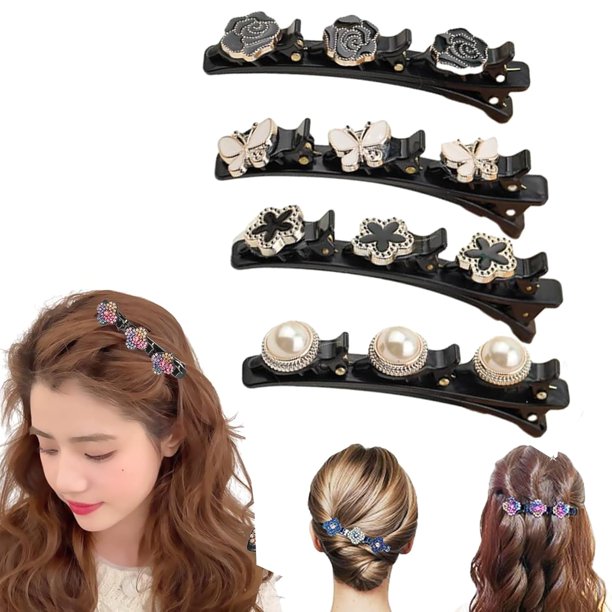 Pinzas para el cabello XINYU trenzadas con piedras de cristal brillantes 4 piezas