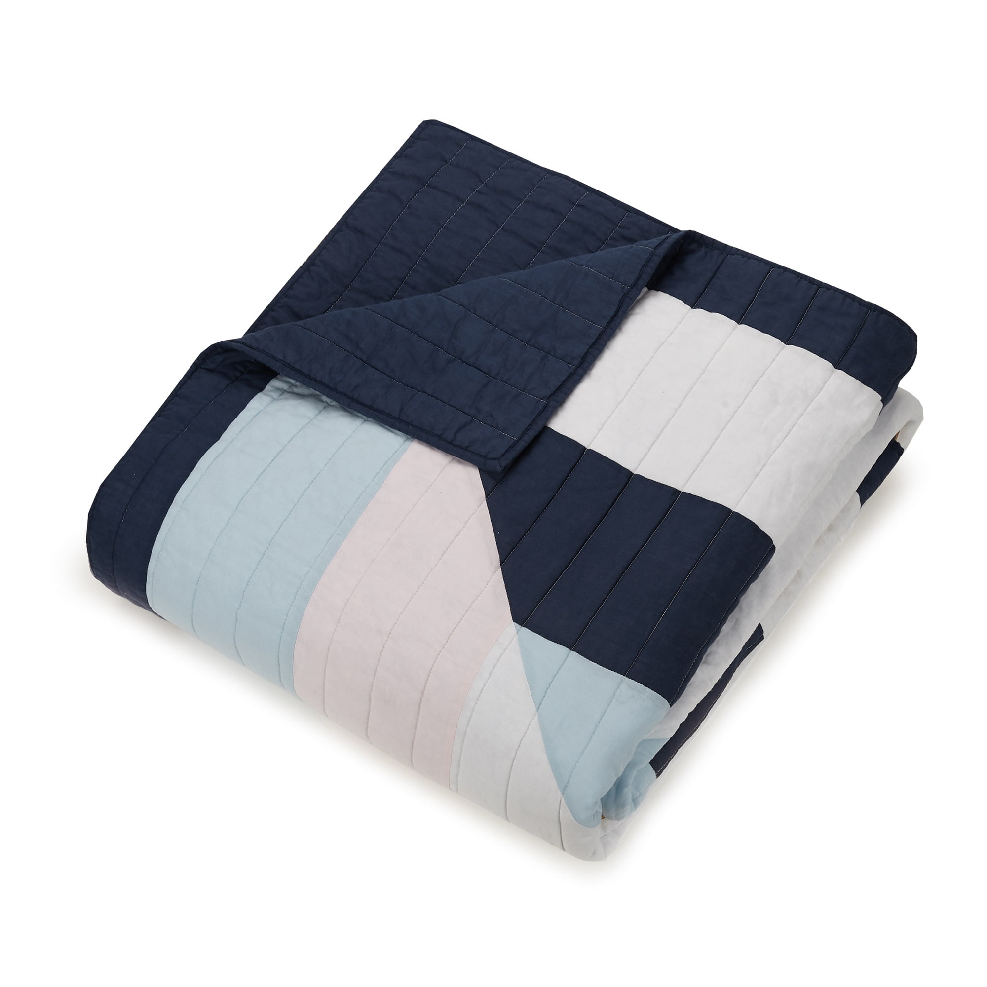 Makers Collective Diamond Patchwork Blue 3-Piece Quilt Set, Full/Queen