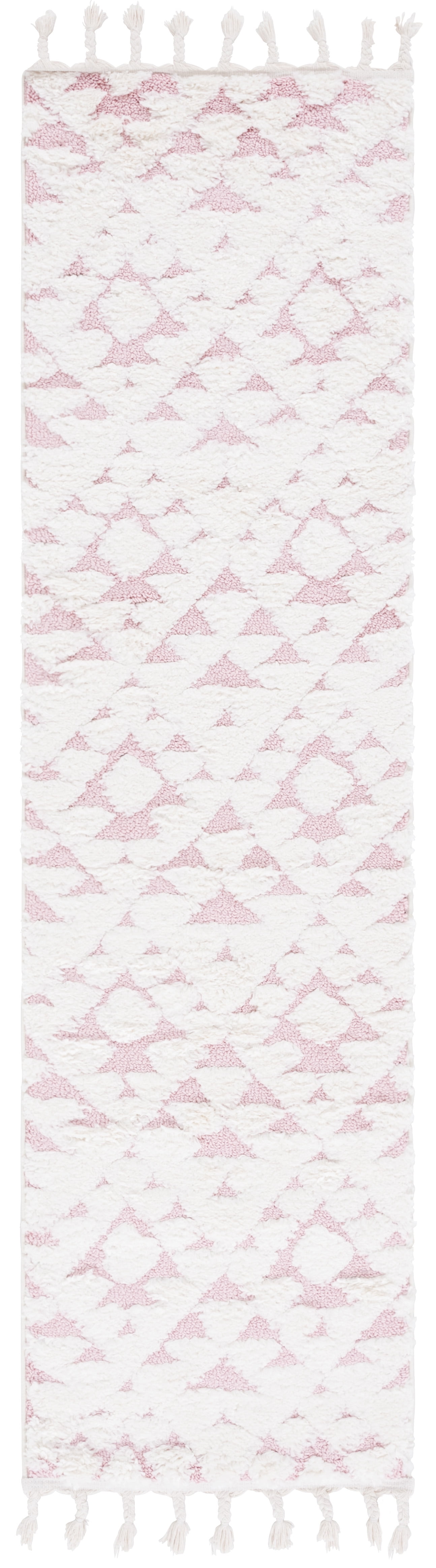 Safavieh Moroccan Tassel Larry Geometric Shag Runner Rug, Ivory/Pink, 2'3" x 6'