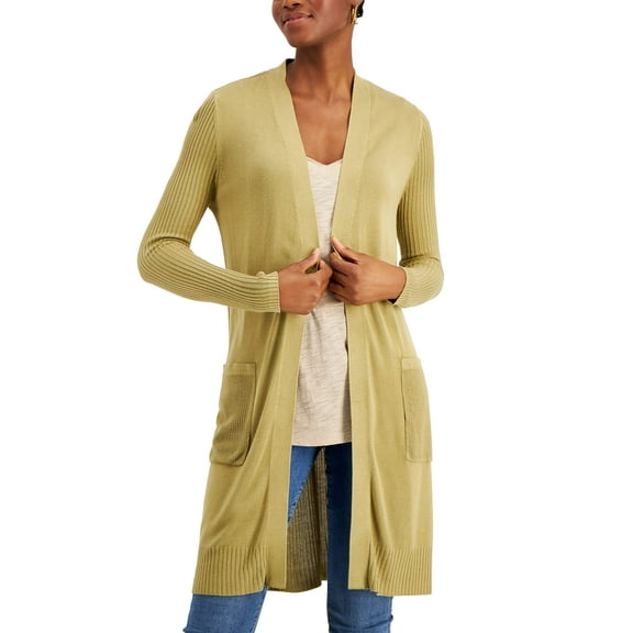 INC International Concepts Womens Ribbed Duster Cardigan Mountain Moss S