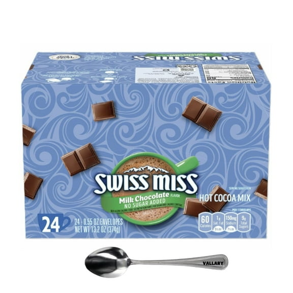 Swiss Miss Hot Cocoa Mix - Sugar Free Hot Chocolate 24 Packets (Pack of 1) |bundle with Vallary Spoon | Delicious Hot Chocolate, Perfect for Cozy Moments
