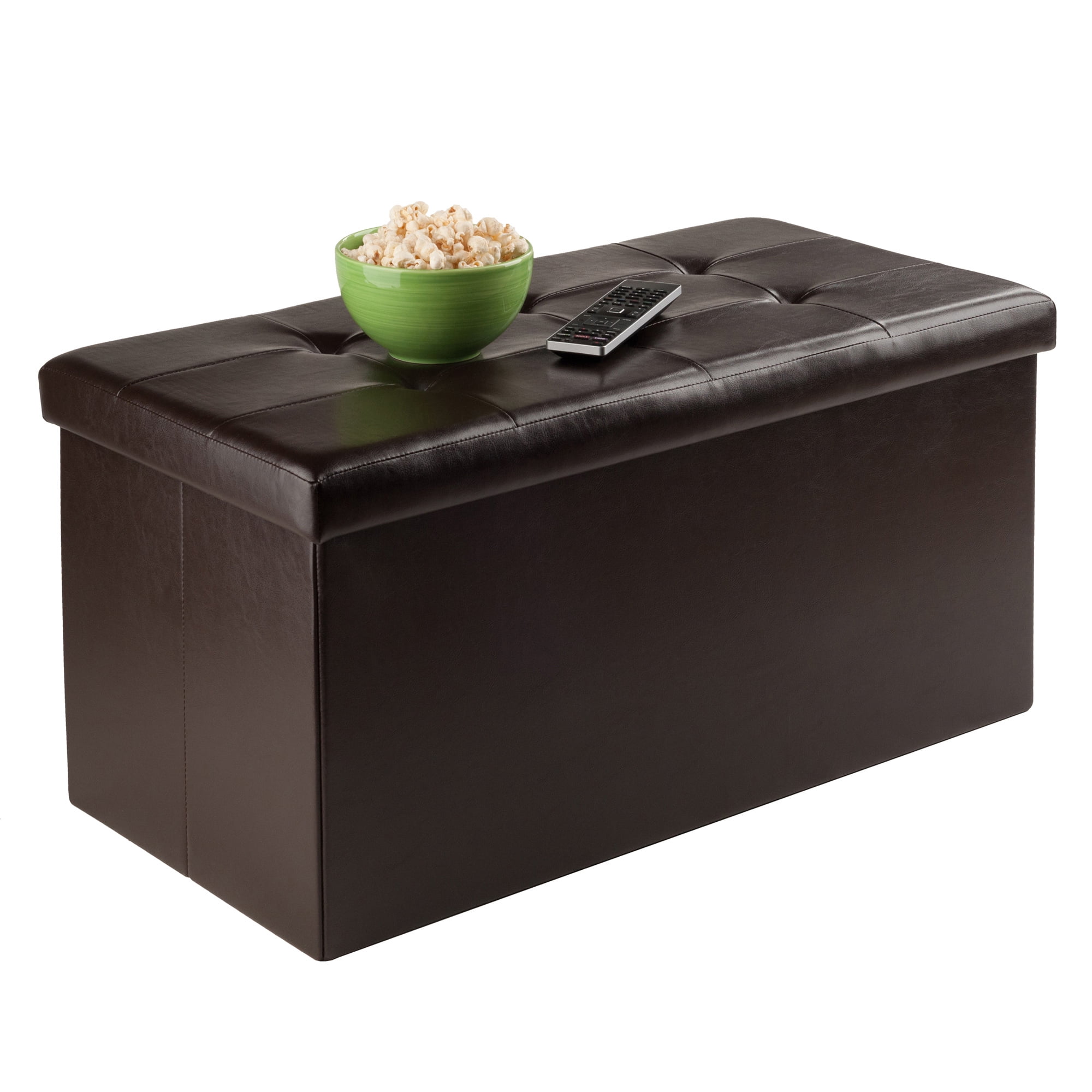 Winsome Wood Ashford Rectangular Storage Ottoman, Espresso Faux Leather