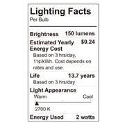 Great Value T6 Tubular LED Light Bulb, 2W (15W Equivalent), Soft White, E12 Candelabra Base, Non-Dimmable
