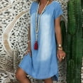 thumbnail image 1 of OUSITAID Robe en Jean à Manches Courtes Col en V Longueur Genou, 1 of 6