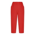 thumbnail image 4 of Audhol Capri Pants for Women, Pants for Women Elastic Waisted Summer Yoga Work Cropped Trousers with Pockets Womens Yoga Pants Red S, 4 of 7