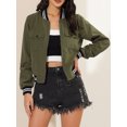 thumbnail image 6 of INSPIRE CHIC Women's Jacket Stand Collar Long Sleeve Zip up Flap Pocket Bomber Jacket L Olive Green, 6 of 9