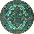 thumbnail image 1 of Ahgly Company Machine Washable Indoor Round Oriental Turquoise Blue Industrial Area Rugs, 3' Round, 1 of 4