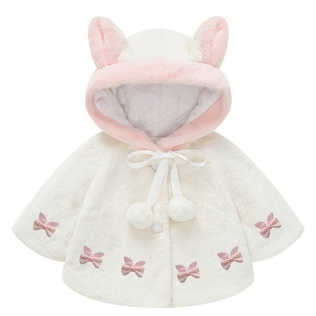 

Odeerbi Reduced Baby Girl Clothes Toddler Winter Cloak Solid Color Plush Cute Rabbit Ears Hoodie Thick Coat