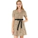 thumbnail image 2 of Vestido Mini Estampado De Leopardo Cuello V  Bolsillo Oblicuo Cintura Con Lazo Para Mujer Marrón L, 2 of 6