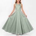 thumbnail image 5 of AHTJRT Graduation Dresses for Girls Satin Silk Crew Neck Sleeveless Pleated Flowy Maxi Dress Elegant Party Chorist Bridesmaid Dresses Green 12-13 Years, 5 of 7