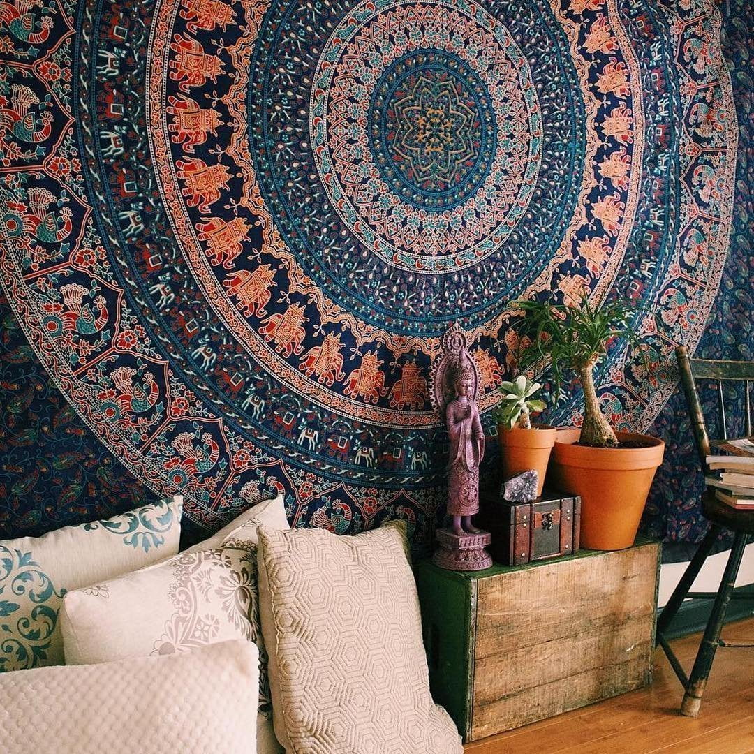 Elephant Om dream catcher Mandala Tapestry Wall Hanging Throw Hippie 100% cotton 