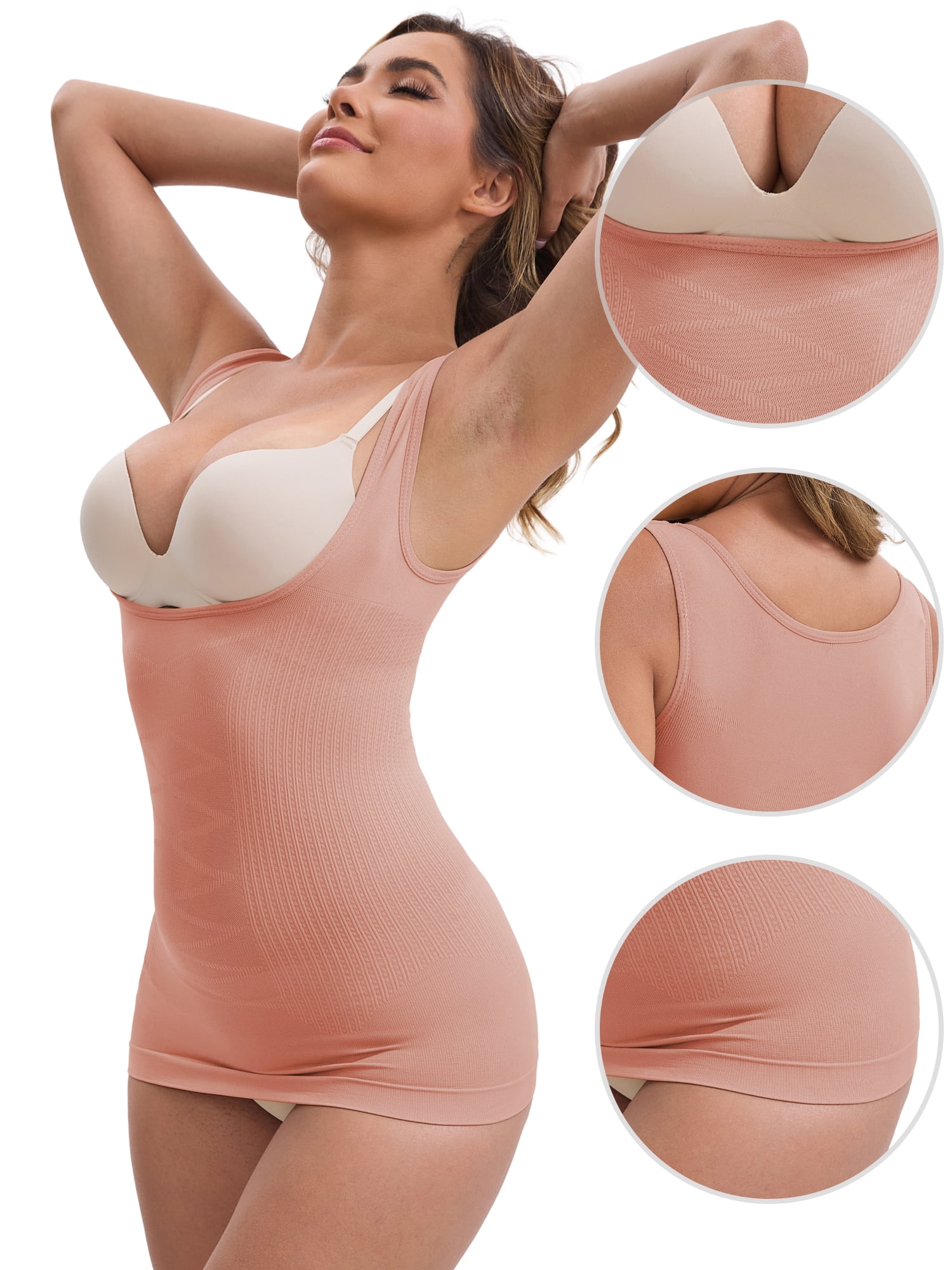 DARING DIVA Women's Seamless Shapewear with Open Bust and Tummy Control M Pink