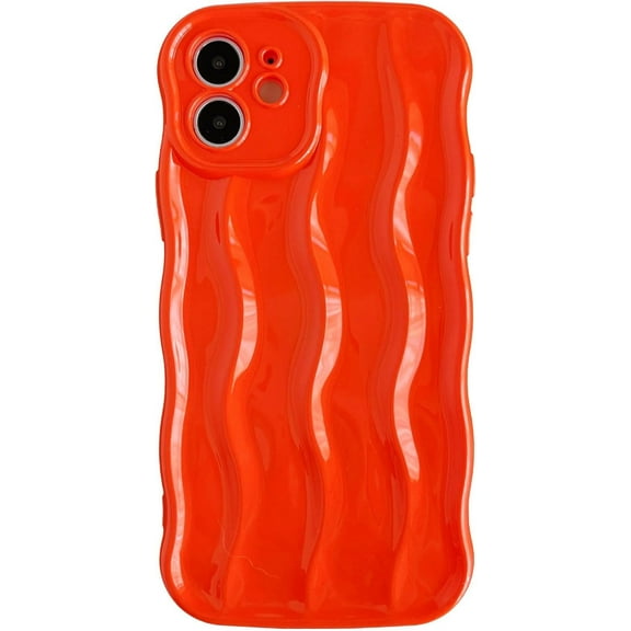 for iPhone 12 Case,Water Ripple Pattern Curly Wave Frame Soft Compatible with iPhone Case (Orange,iPhone 12)