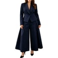 thumbnail image 3 of Atkumj Blazer Sets Women 2 Piece Outfits Stylish Lapel Button Jackets and Wide Leg Pants Suit Set Casual Solid Color Women Suits 2 Piece Set Business S, 3 of 7