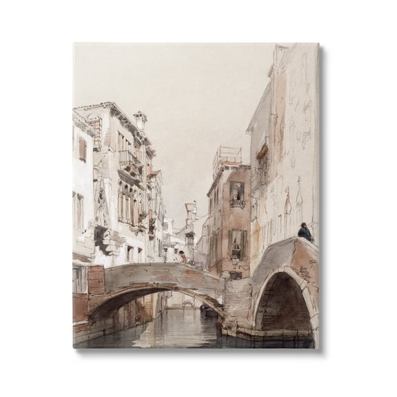Stupell Industries Arched Bridge Over Canal Quaint Town Buildings Painting Gallery Wrapped Canvas Print Wall Art, Design by Lettered and Lined