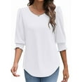 thumbnail image 2 of Blouses for Women Dressy Casual 3/4 Length Sleeve Womens Tops with Smocked Cuffs White L, 2 of 9