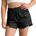thumbnail image 2 of Liyamei Girls Distressed Denim Shorts with Elastic Waist for Summer Play Size 3-11,Black, 2 of 7