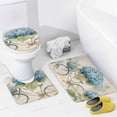 thumbnail image 4 of 4 Pcs Shower Curtain Sets Blue Bike Vintage Hydrangea with Non-Slip Rugs Toilet Lid Cover And Bath Mat Vintage Watercolor Summer Flowers Bike Bathroom Decor Set with Accessories 72inch X 72inch, 4 of 8