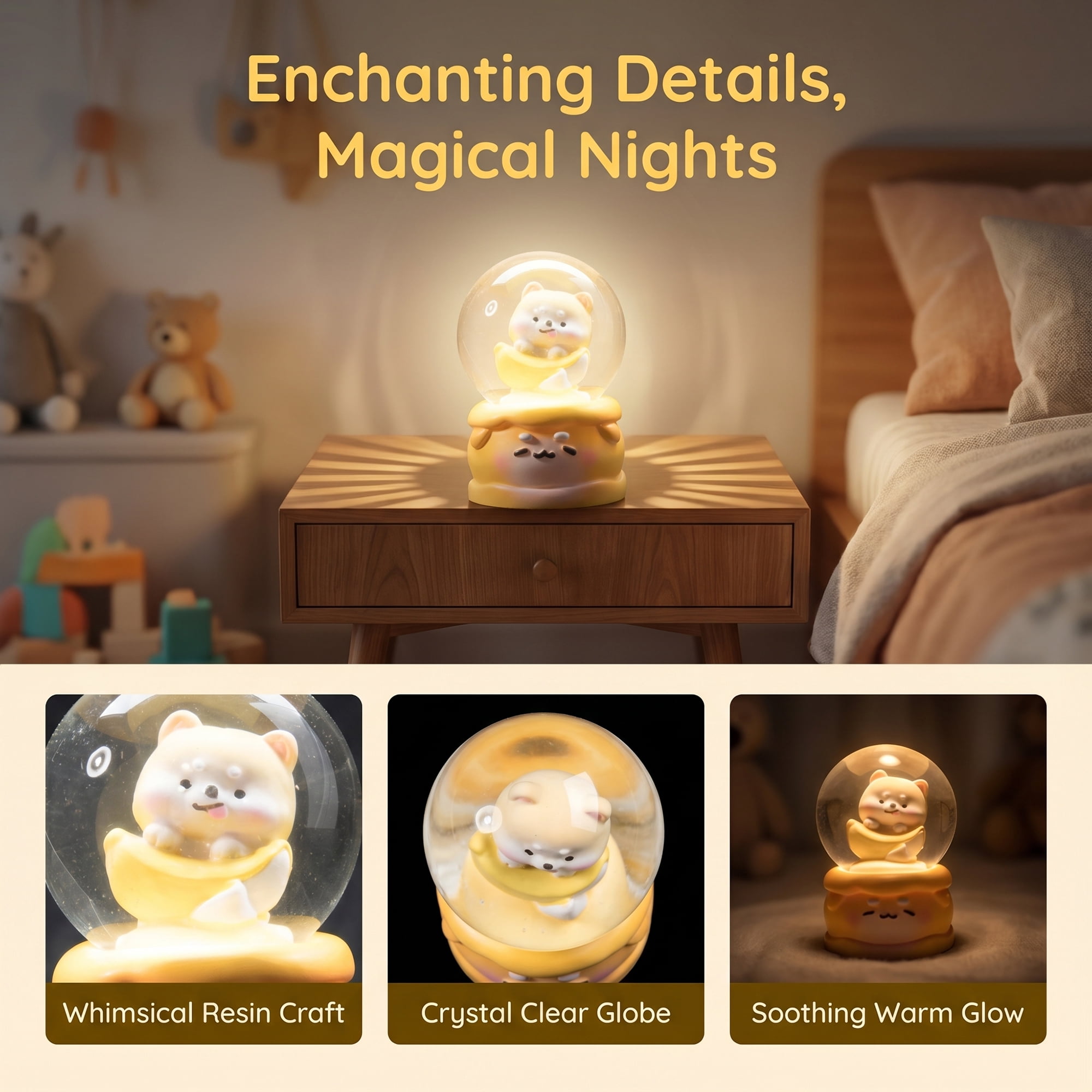 Unique Bargains Cartoon Light Up Crystal Ball Resin Snow Globe LED Sphere Orange Style C