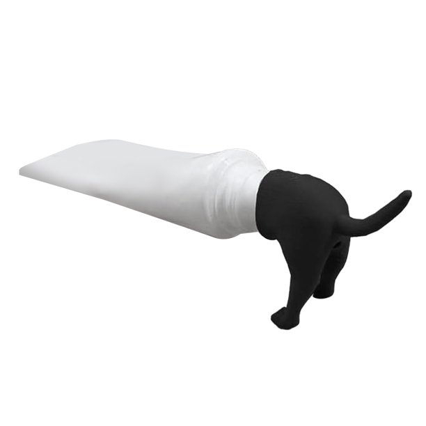 Adorno para pasta de dientes con forma de trasero de perro haciendo caca. Divertido adorno para pasta de dientes con forma de perro haciendo caca. Dispensador de pasta de dientes negro.