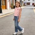 thumbnail image 6 of Auroural Toddler Girls Clothes 2T - 3T Girls Ruffle Sleeve Drawstring Crop Tops with Cute Embroidery - Casual Summer T-Shirt for Kids 2-10 Years, 6 of 7