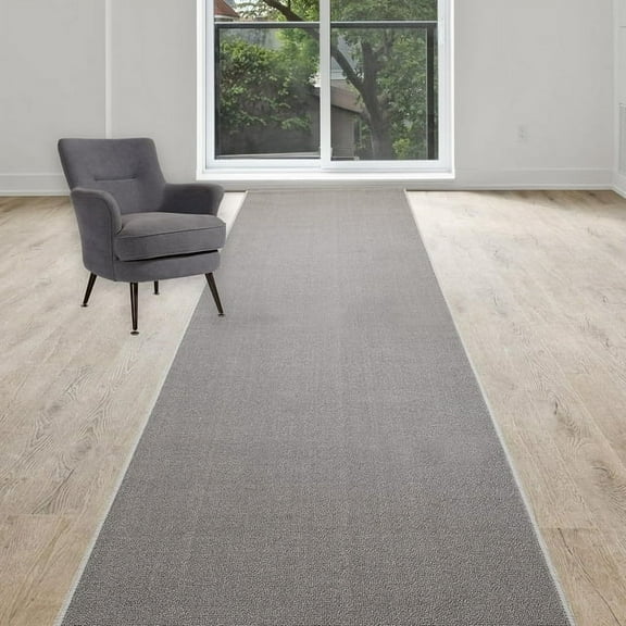 Custom Size Runner Rug Skid Resistant Backing Rug Runner Solid Grey Color Cut to Size Roll Runner Rugs (49 Feet x 32 Inch)
