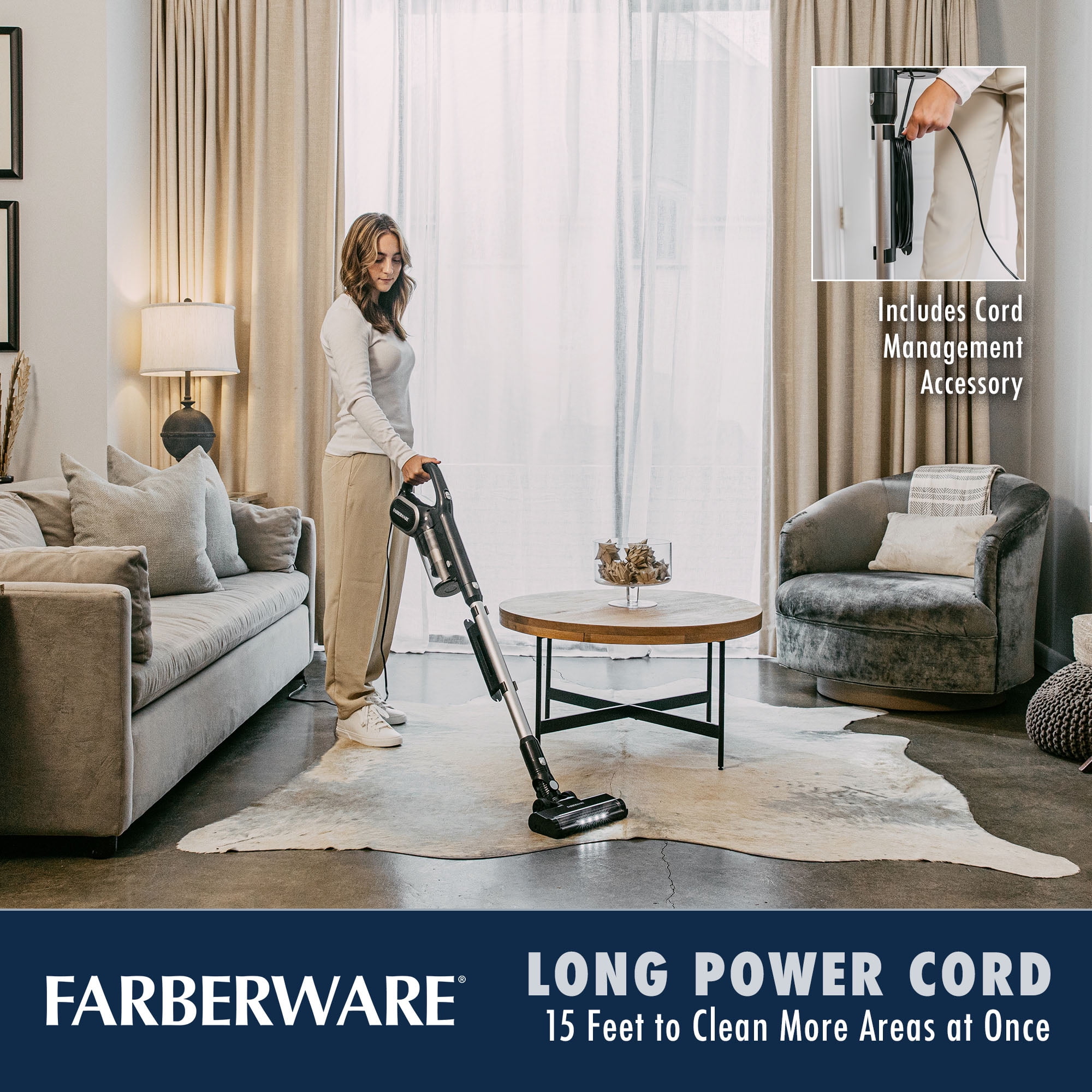 Farberware Classic Stick Vacuum Cleaner, Powerful Suction and Lighted Motor Brush for Carpet and Hard Floors