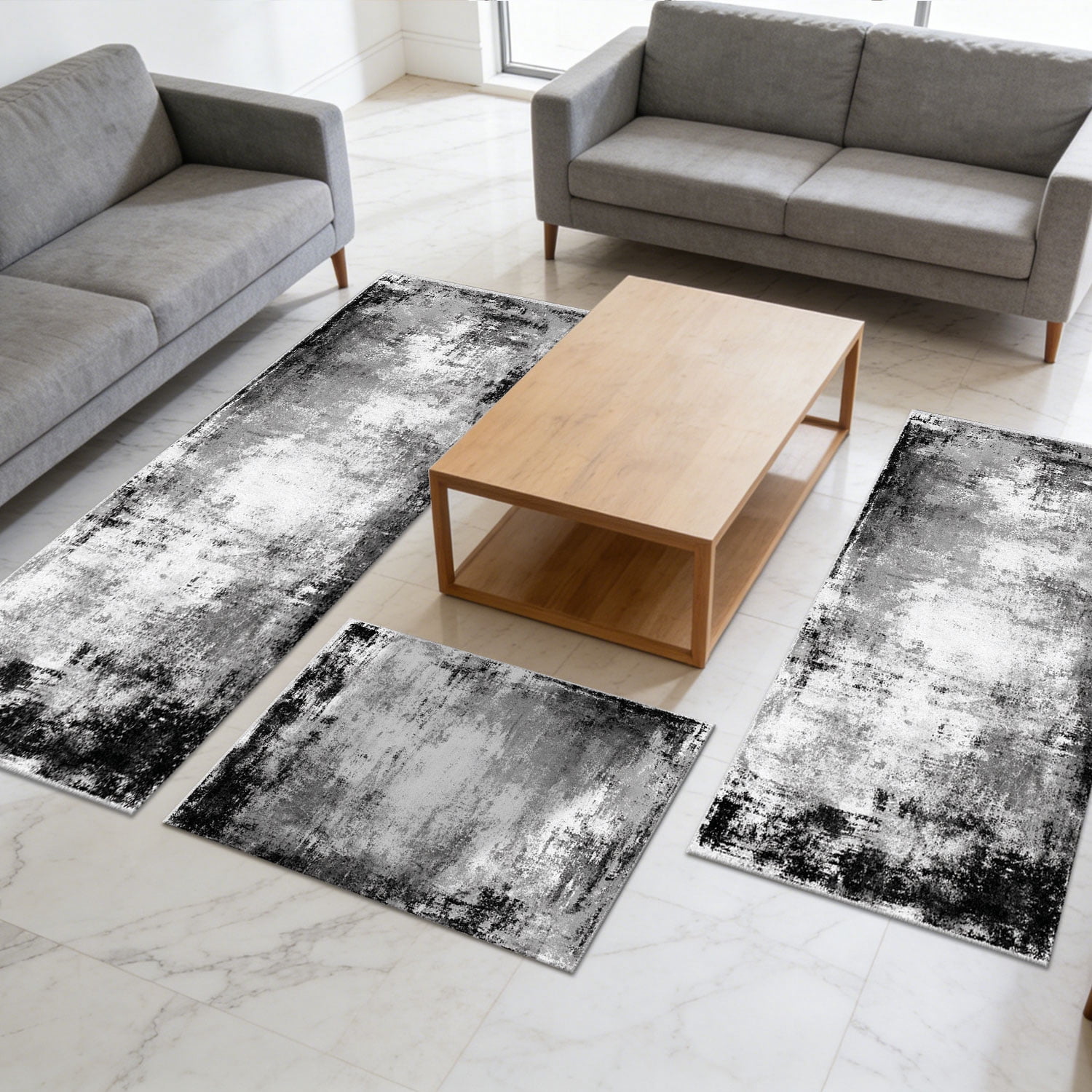 3 Piece Kitchen Rug Set, Non-Slip And Washable, Abstract Pattern Kitchen Hallway Rug, Soft And Comfortable, Suitable For Sinks, Floors, Entrances, Hallways and Bathrooms