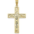 thumbnail image 3 of Avariah Solid Gold 10K Two-tone Diamond Cut Large Block Filigree Cross w/Crucifix Pendant - 46mm, 3 of 6
