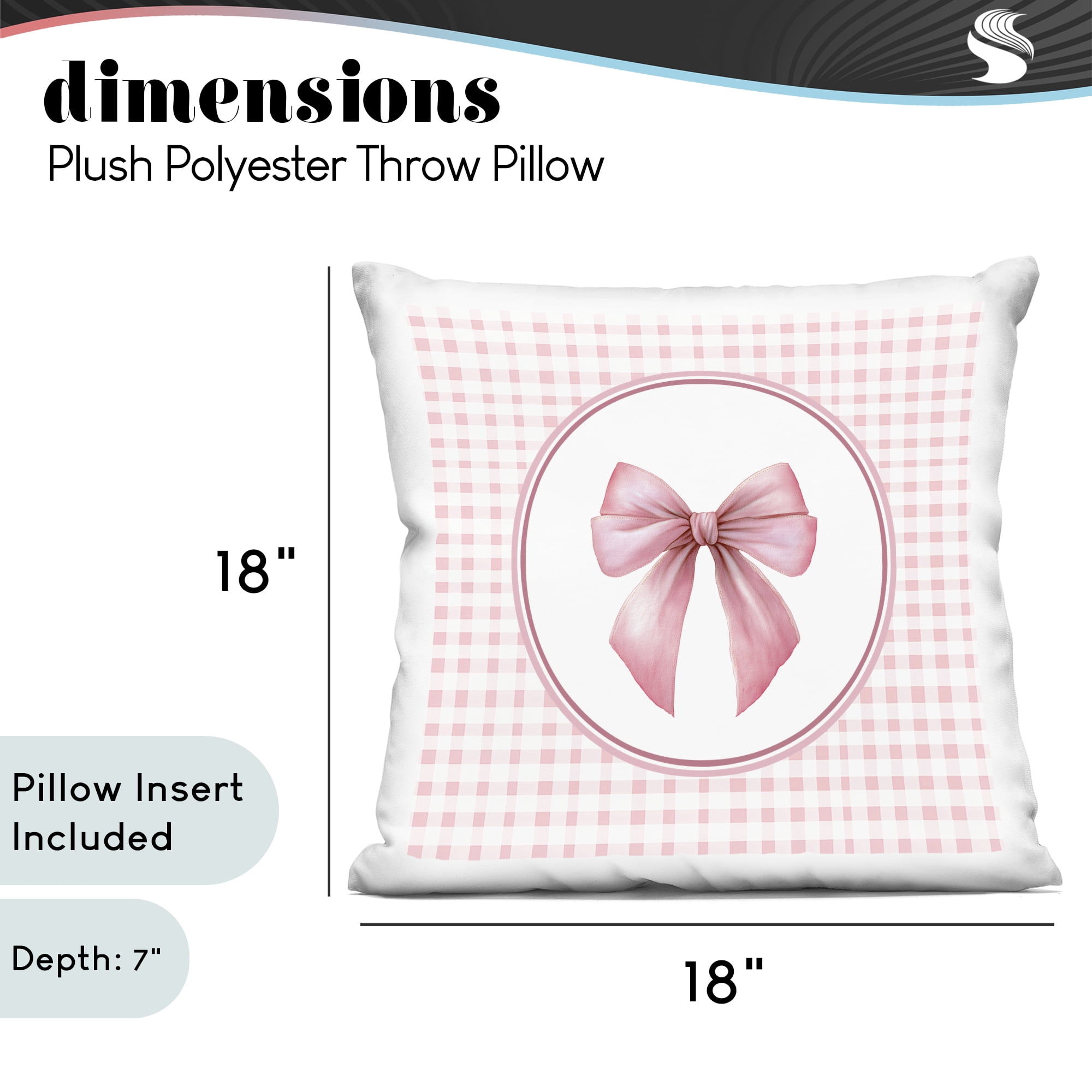 Stupell Industries Pink Bow with Circular Gingham Decorative Printed Throw Pillow, design by Christine Simpson Art, 18 x 7 x 18