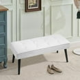 thumbnail image 7 of Foredo Waterproof PU Leather Upholstered Accent Bench, Modern Entryway Bench with Button Tufting and Solid Wood Legs, Indoor Bench for Bedroom Living Room, White, 7 of 7
