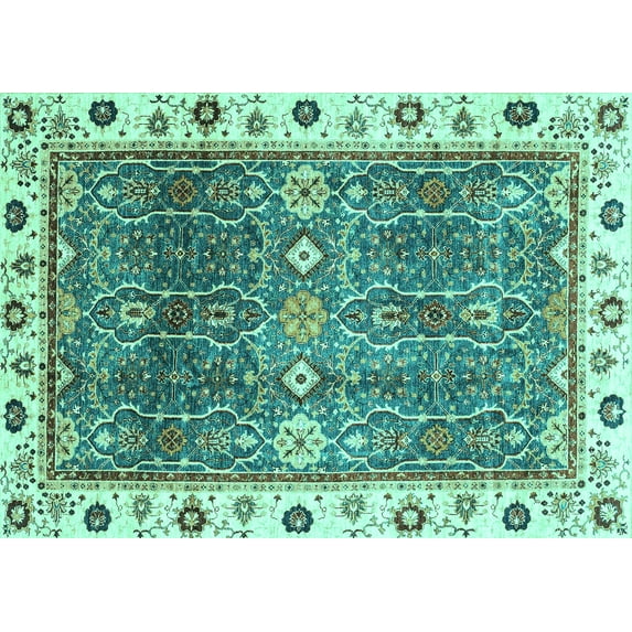 Ahgly Company Machine Washable Indoor Rectangle Oriental Turquoise Blue Traditional Area Rugs, 2' x 3'