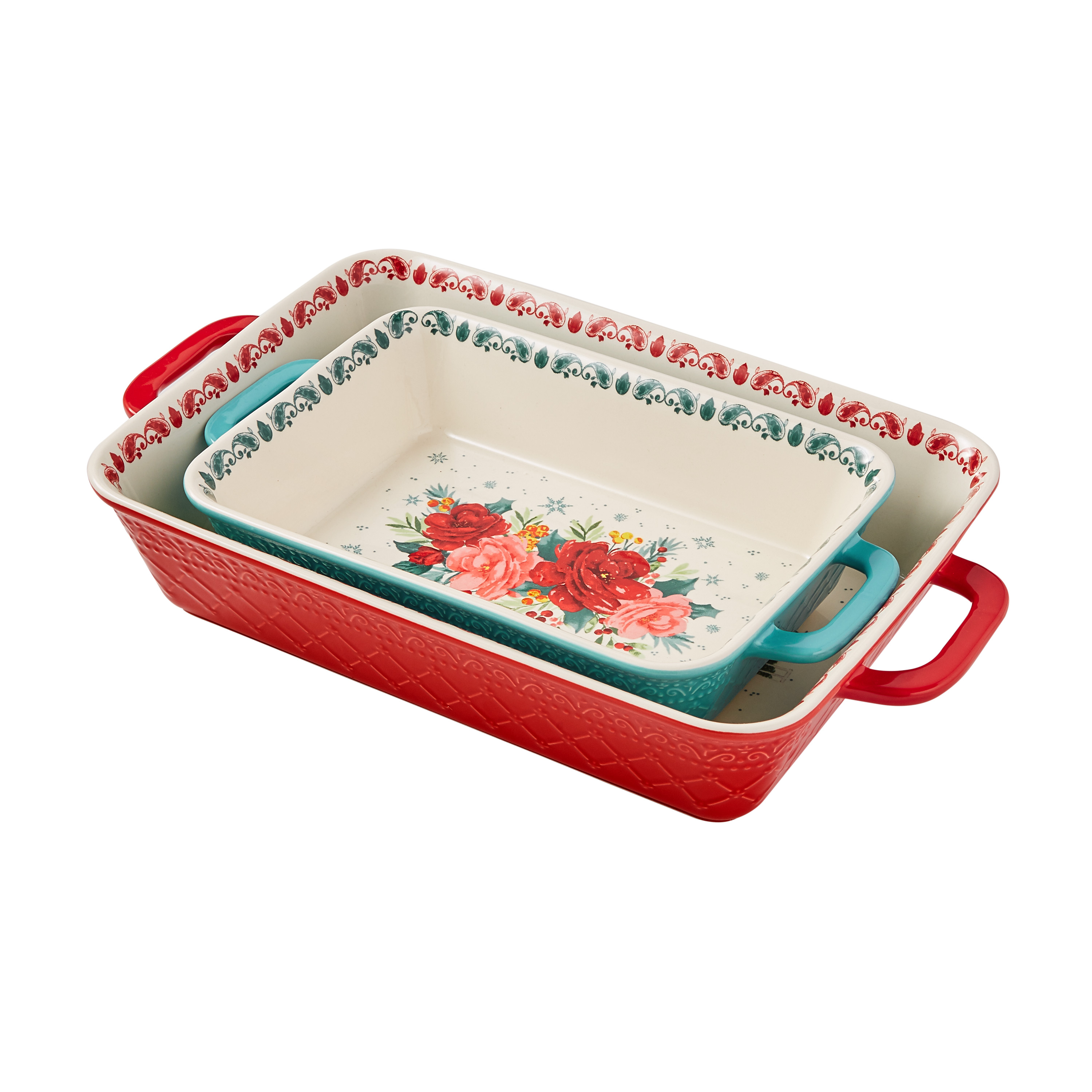 The Pioneer Woman Merry Meadows 2-Piece Rectangular Ceramic Holiday Bakeware Set, Size: Assorted