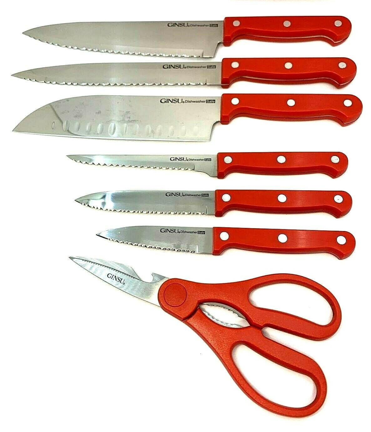 GINSU Kiso 7 piece Knife Set Red Dishwasher Safe Stainless Steel Blade