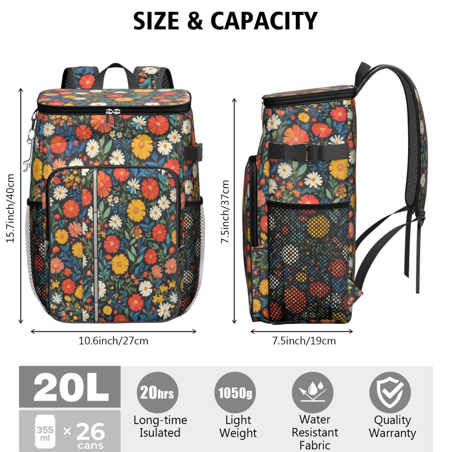Travel Cooler Bag - Pioneer Flower Camping Beer Cooler Backpack with Bottle Opener- Waterproof Insulated Picnic Backpacks - Cooler Bag for Beach