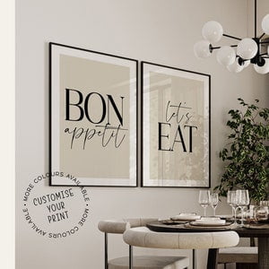 Bon Appetit Let's Eat Prints: Dining Room Kitchen Wall Art, Kitchen Picture Decor, Set of 2, Poster Only