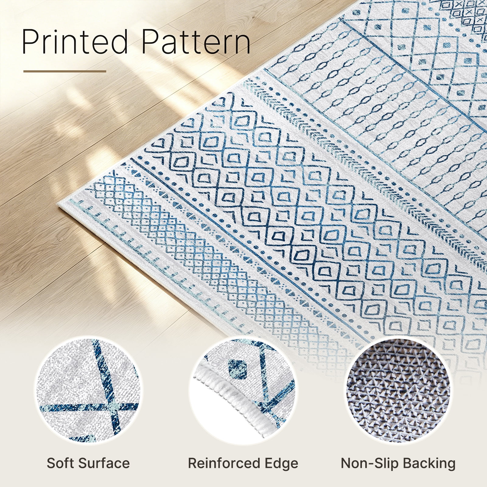 CHITOOMA 5'x7' Area Rugs for Living Room, Washable Rugs Print Pattern Boho Soft Geometric Bohemian Carpet Indoor Rug for Bedroom Dining Room Office Nonslip Foldable Rug