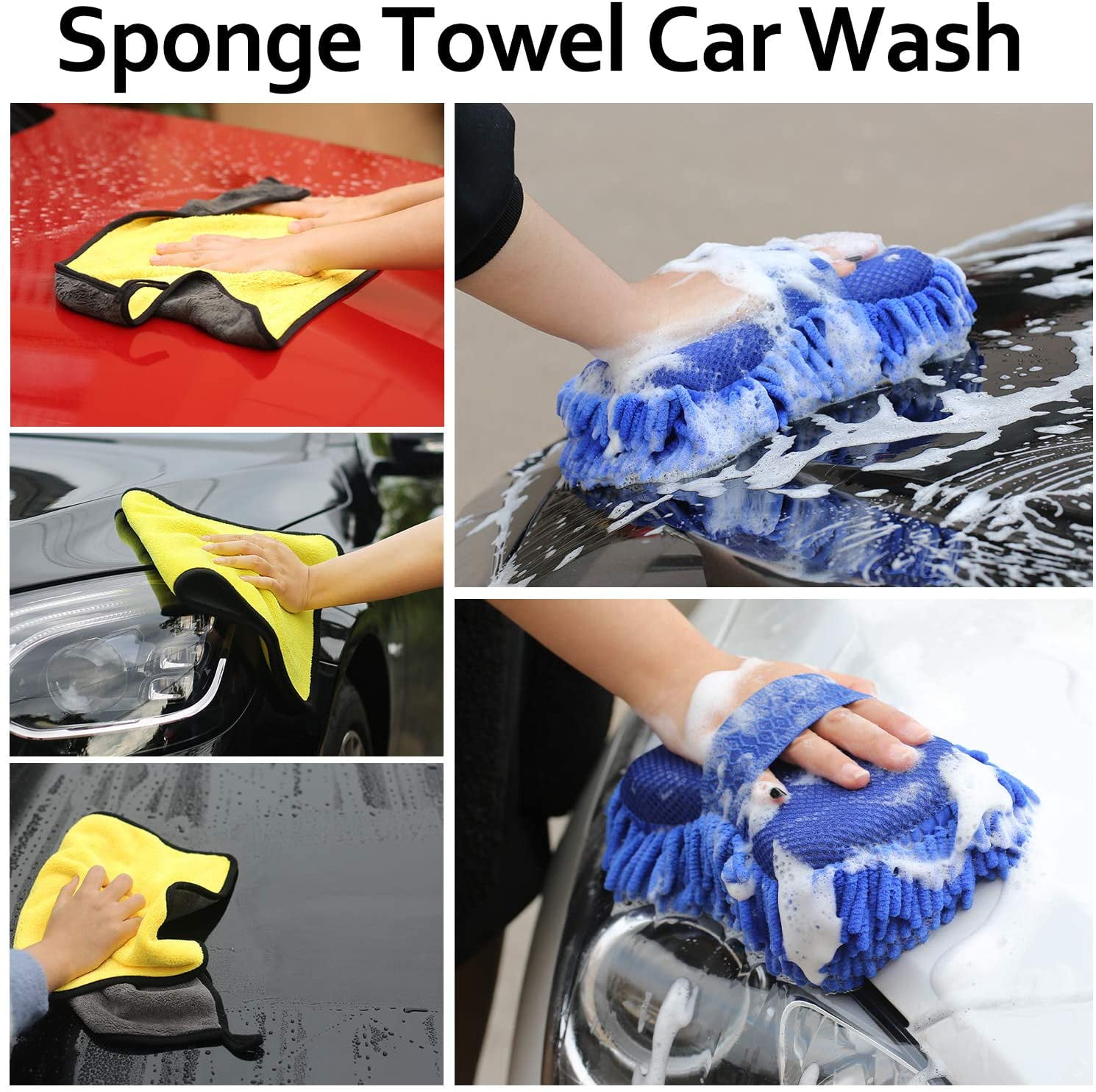YAVO-EU Car Care Cleaning Tool,9-piece car wash cleaning kit,Microfiber gloves and polishing cloth Car wheel cleaning brush and Cleaning sponge