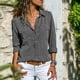 thumbnail image 4 of Women Button Blouse Long Sleeve Pure Color Loose Shirt With Collar All-match TopsThe Cowboy Blue, 4 of 5