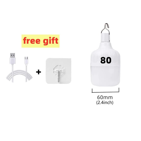 Portable Outdoor BBQ Camping Lights USB Rechargeable Lamp LED Emergency Bulb Hook High Power Tents Lantern Night Lights Bulb, 80W